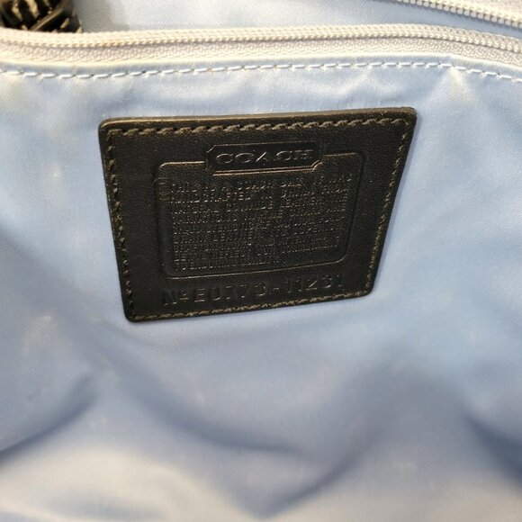 Coach Black Leather Tote Handbag With Gold Hardware & Blue Lining - Picture 5 of 9